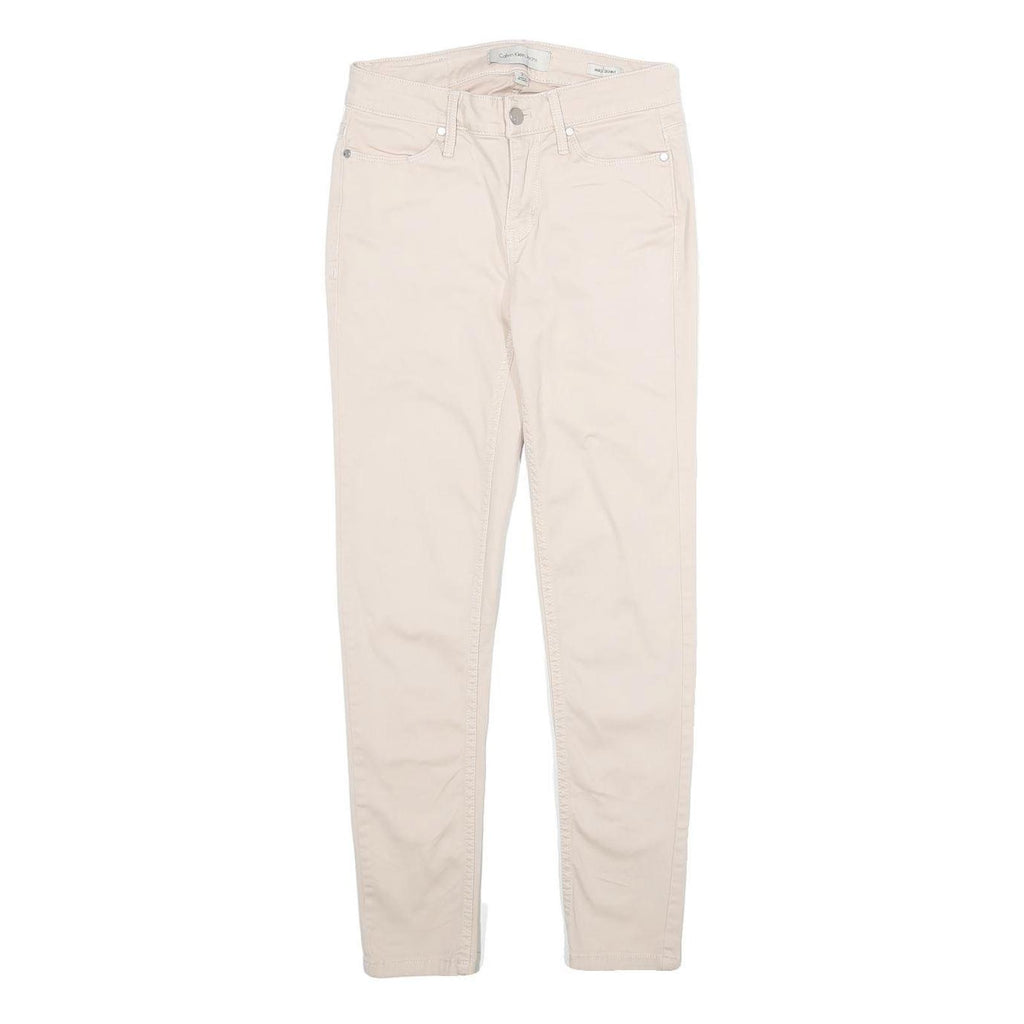 CALVIN KLEIN JEANS Womens Cotton Blend Slim Trousers Beige W26 L26 Stylish Fit