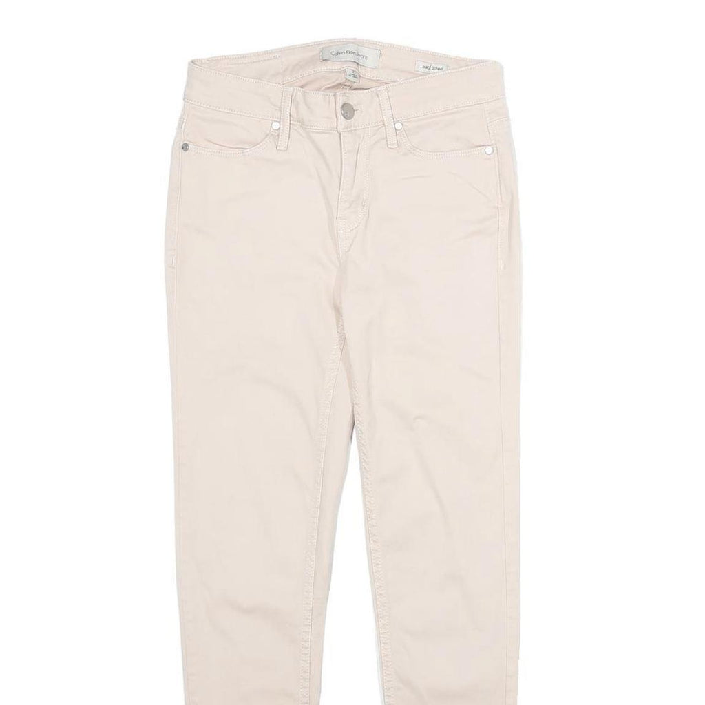 CALVIN KLEIN JEANS Womens Cotton Blend Slim Trousers Beige W26 L26 Stylish Fit