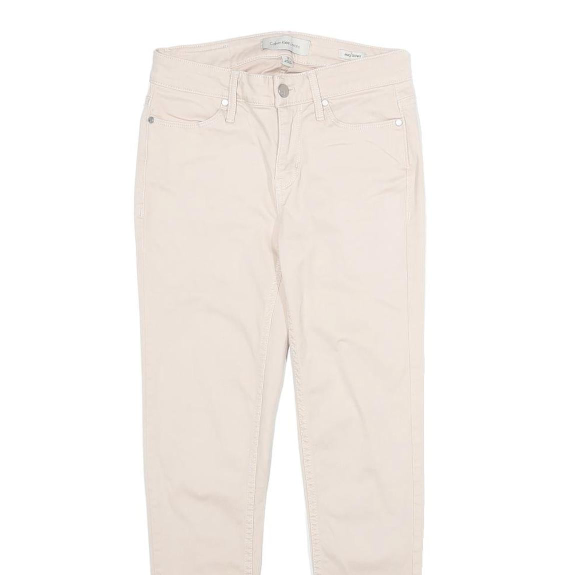 CALVIN KLEIN JEANS Womens Cotton Blend Slim Trousers Beige W26 L26 Stylish Fit