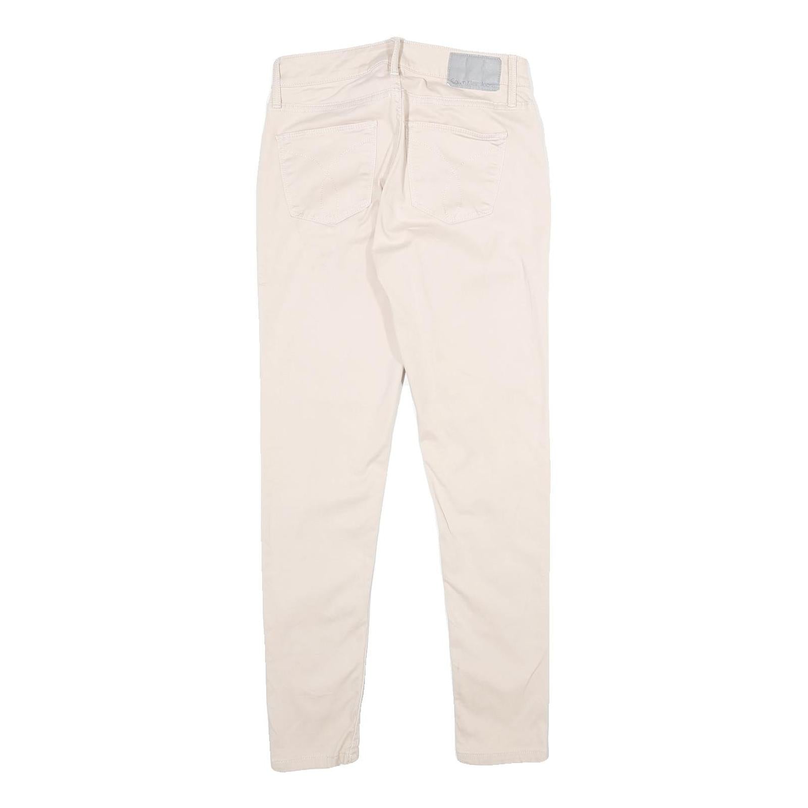 CALVIN KLEIN JEANS Womens Cotton Blend Slim Trousers Beige W26 L26 Stylish Fit