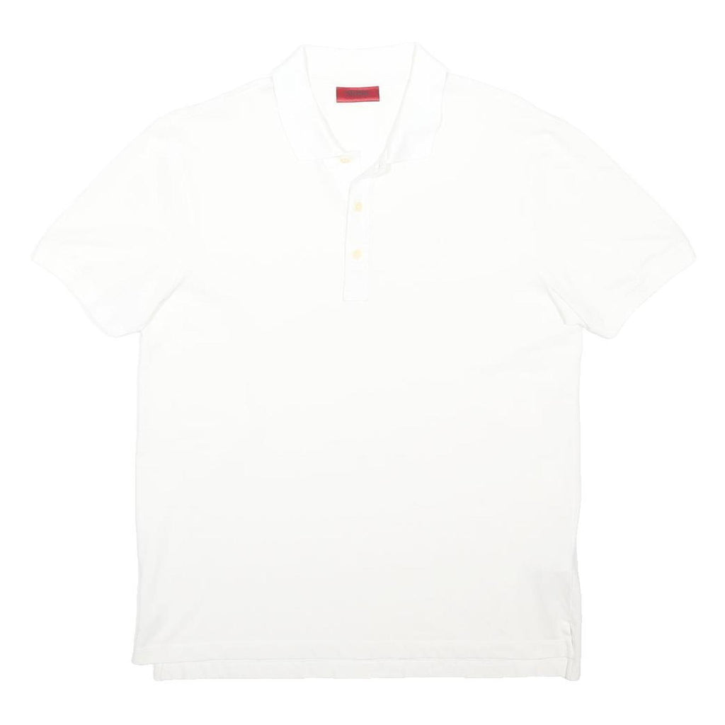HUGO Mens White Short Sleeve Plain Polo Shirt Cotton Blend M Classic Fit Casual