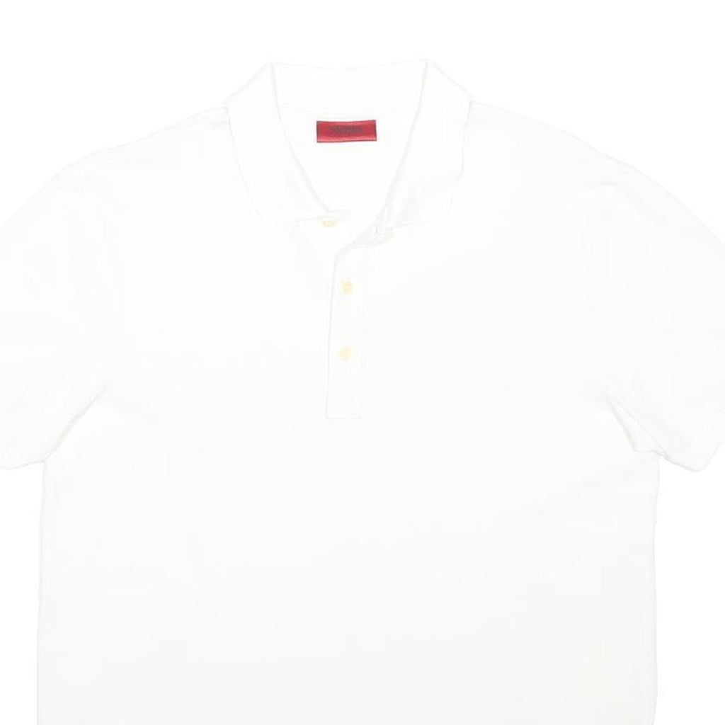 HUGO Mens White Short Sleeve Plain Polo Shirt Cotton Blend M Classic Fit Casual