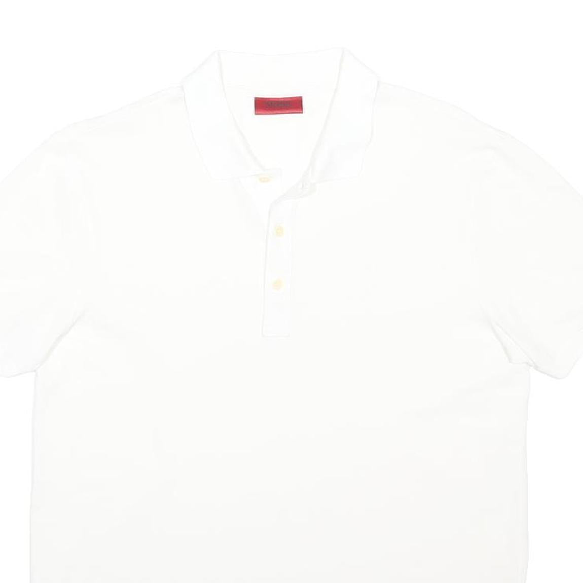 HUGO Mens White Short Sleeve Plain Polo Shirt Cotton Blend M Classic Fit Casual