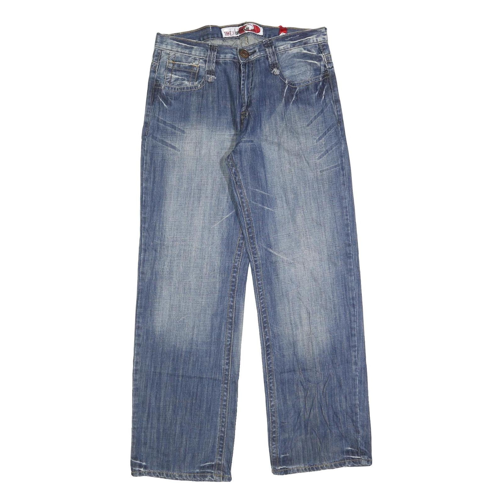 TAKE TWO Mens Regular Fit Straight Blue Denim Jeans W32 L32 Classic Cotton Blend