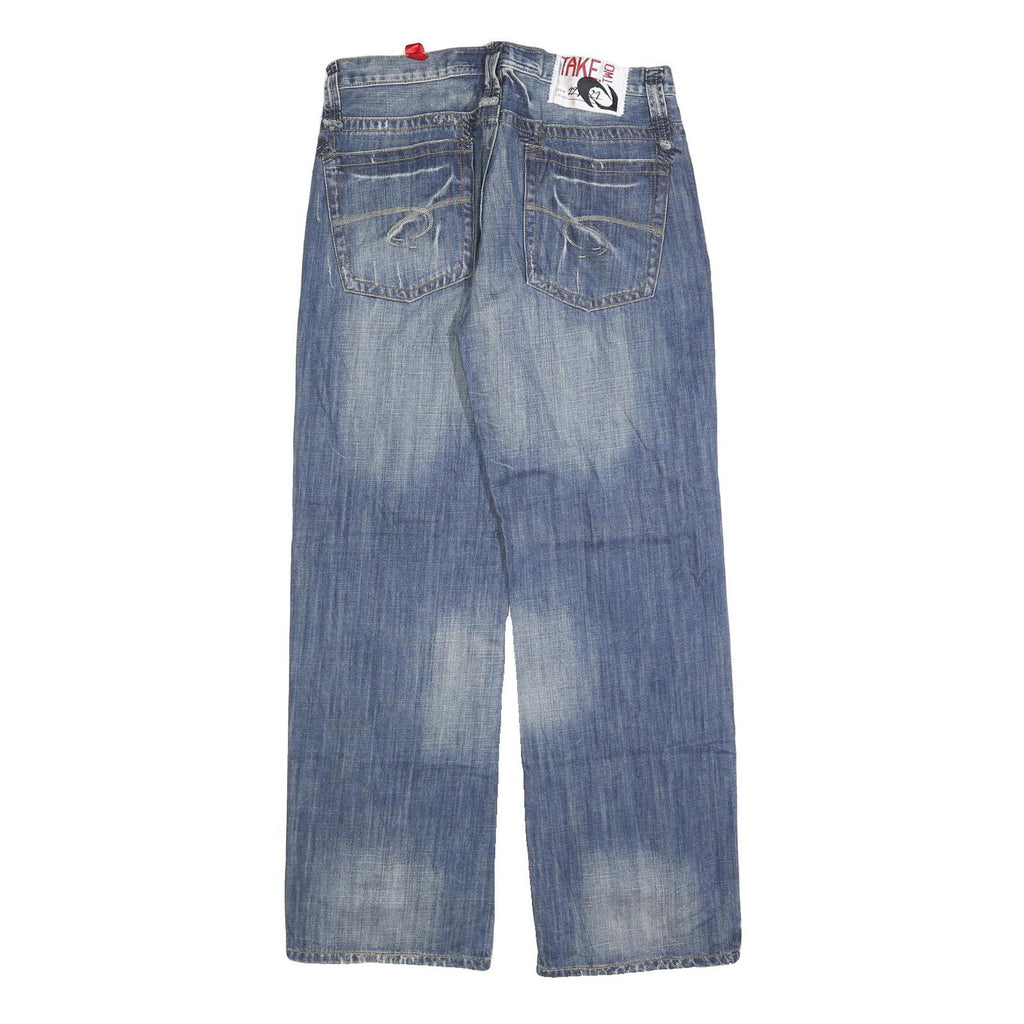 TAKE TWO Mens Regular Fit Straight Blue Denim Jeans W32 L32 Classic Cotton Blend