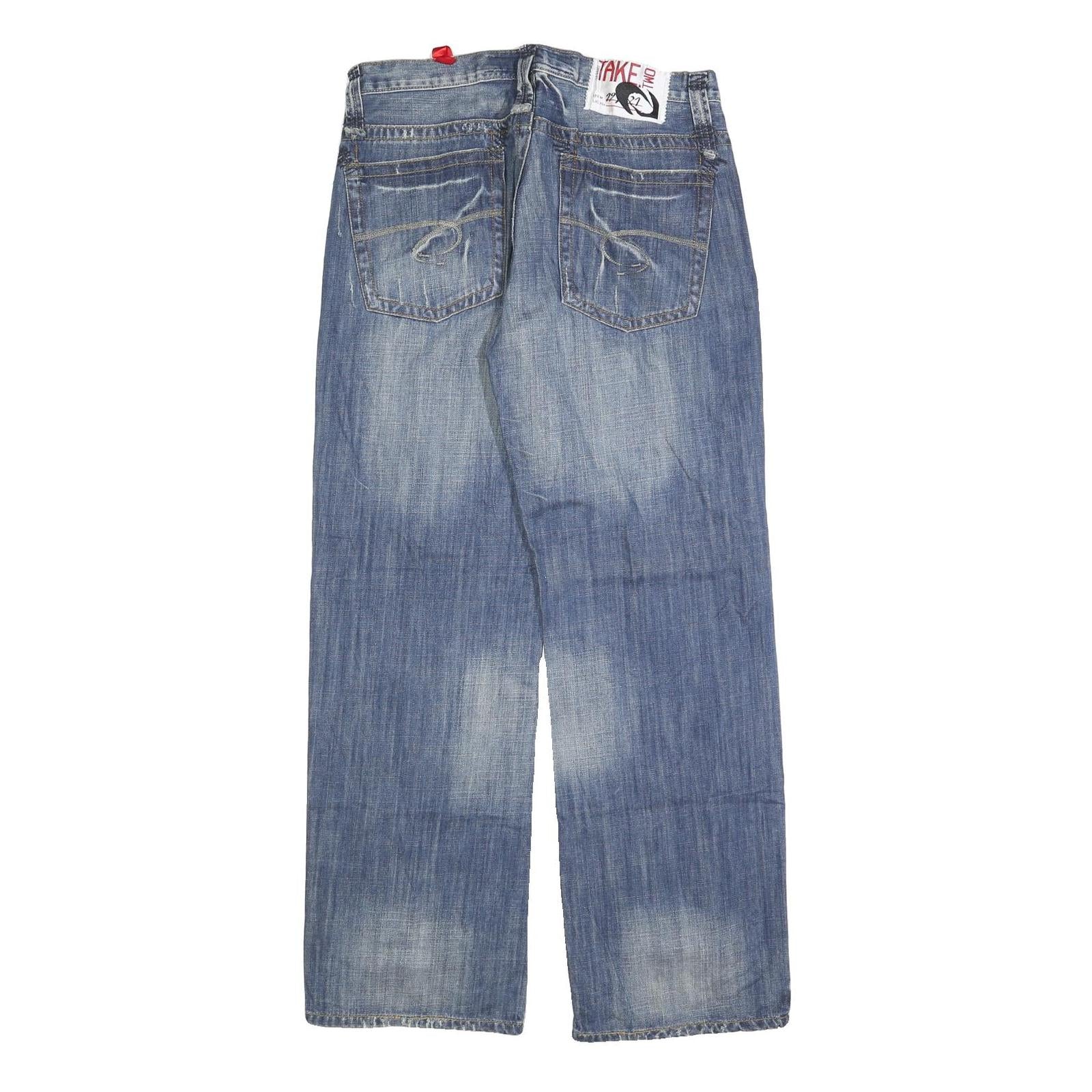 TAKE TWO Mens Regular Fit Straight Blue Denim Jeans W32 L32 Classic Cotton Blend