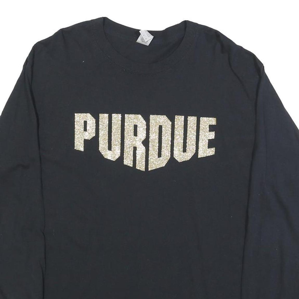 GILDAN Womens Black Purdue Long Sleeve Crew Neck Cotton Blend T-Shirt L