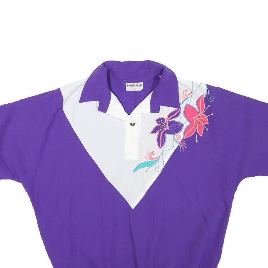 BONNIE BLAIR Womens Purple & White Printed Polo Shirt Short Sleeve Collared M