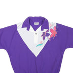 BONNIE BLAIR Womens Purple & White Printed Polo Shirt Short Sleeve Collared M