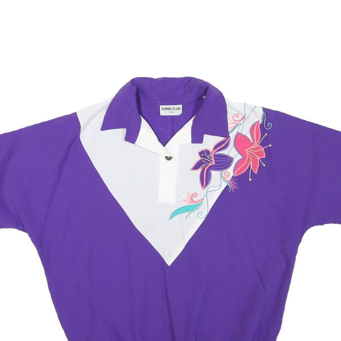 BONNIE BLAIR Womens Purple & White Printed Polo Shirt Short Sleeve Collared M