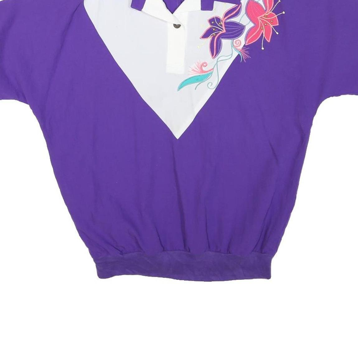 BONNIE BLAIR Womens Purple & White Printed Polo Shirt Short Sleeve Collared M