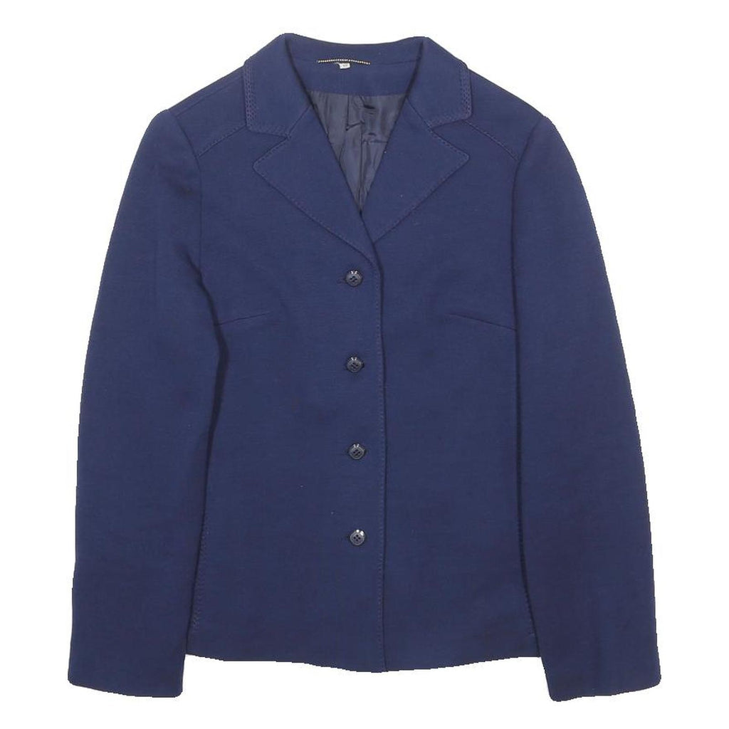 Womens Blue Wool Button Jacket S Tailored Plain Classic Stylish
