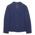 Womens Blue Wool Button Jacket S Tailored Plain Classic Stylish