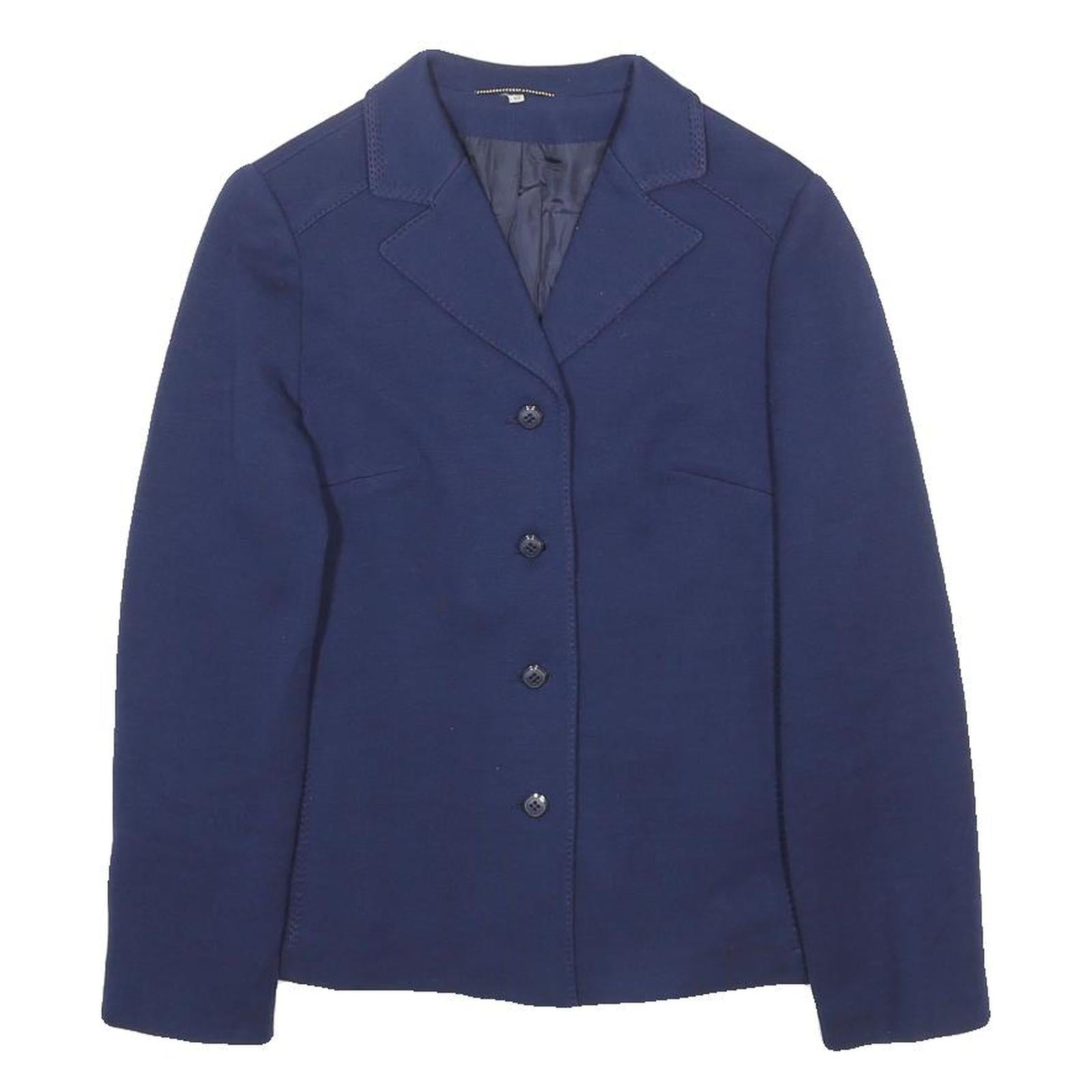 Womens Blue Wool Button Jacket S Tailored Plain Classic Stylish