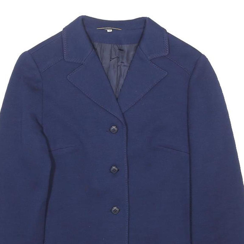 Womens Blue Wool Button Jacket S Tailored Plain Classic Stylish