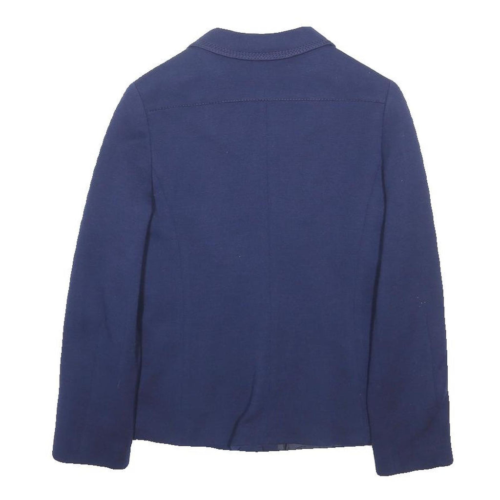 Womens Blue Wool Button Jacket S Tailored Plain Classic Stylish