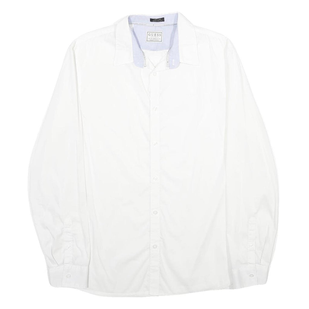 GUESS Mens White Cotton Blend Shirt M Long Sleeve Casual Button Down Collar
