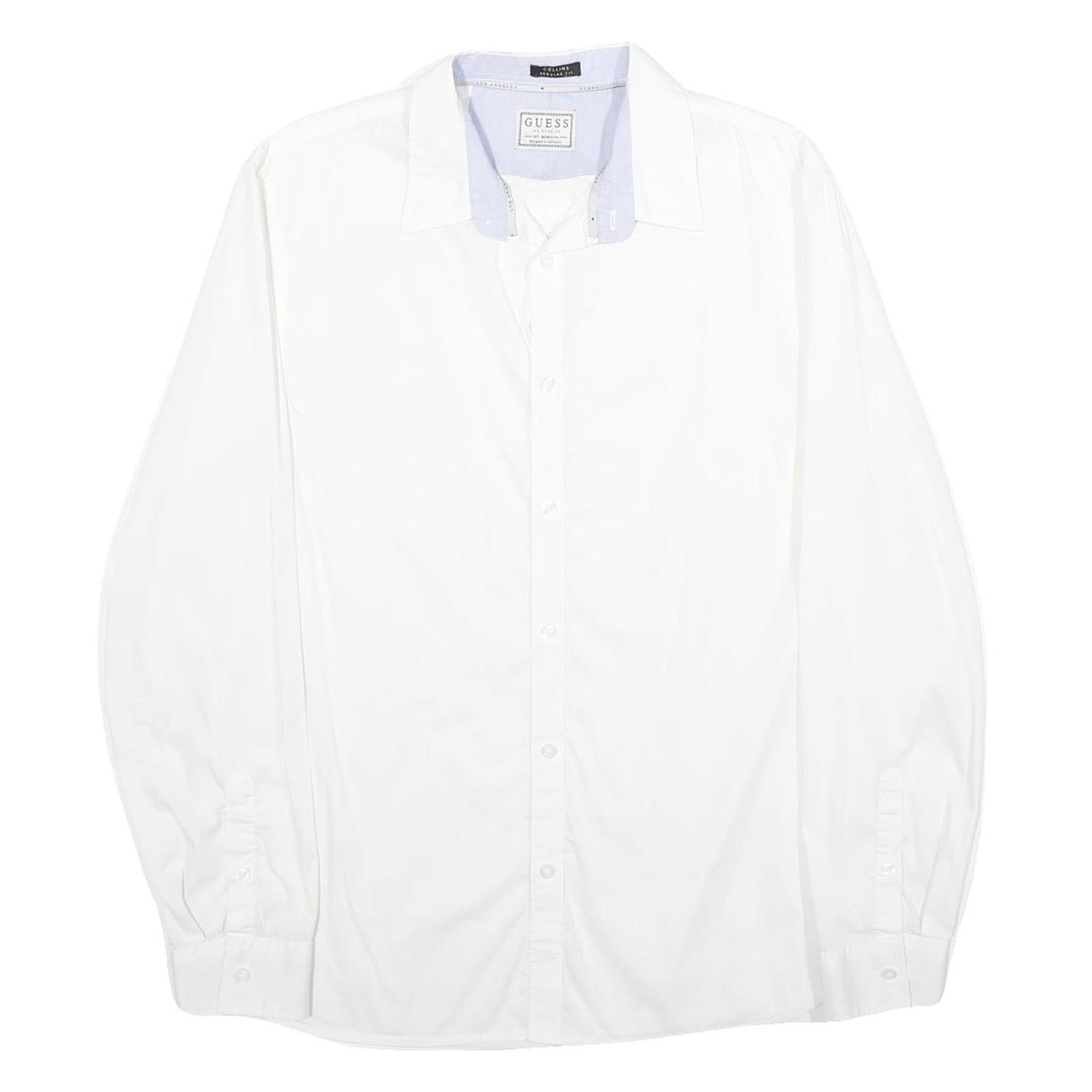 GUESS Mens White Cotton Blend Shirt M Long Sleeve Casual Button Down Collar
