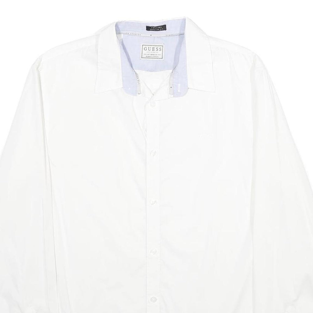 GUESS Mens White Cotton Blend Shirt M Long Sleeve Casual Button Down Collar