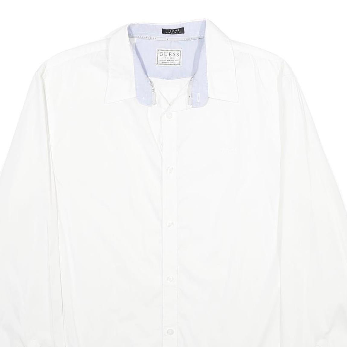 GUESS Mens White Cotton Blend Shirt M Long Sleeve Casual Button Down Collar