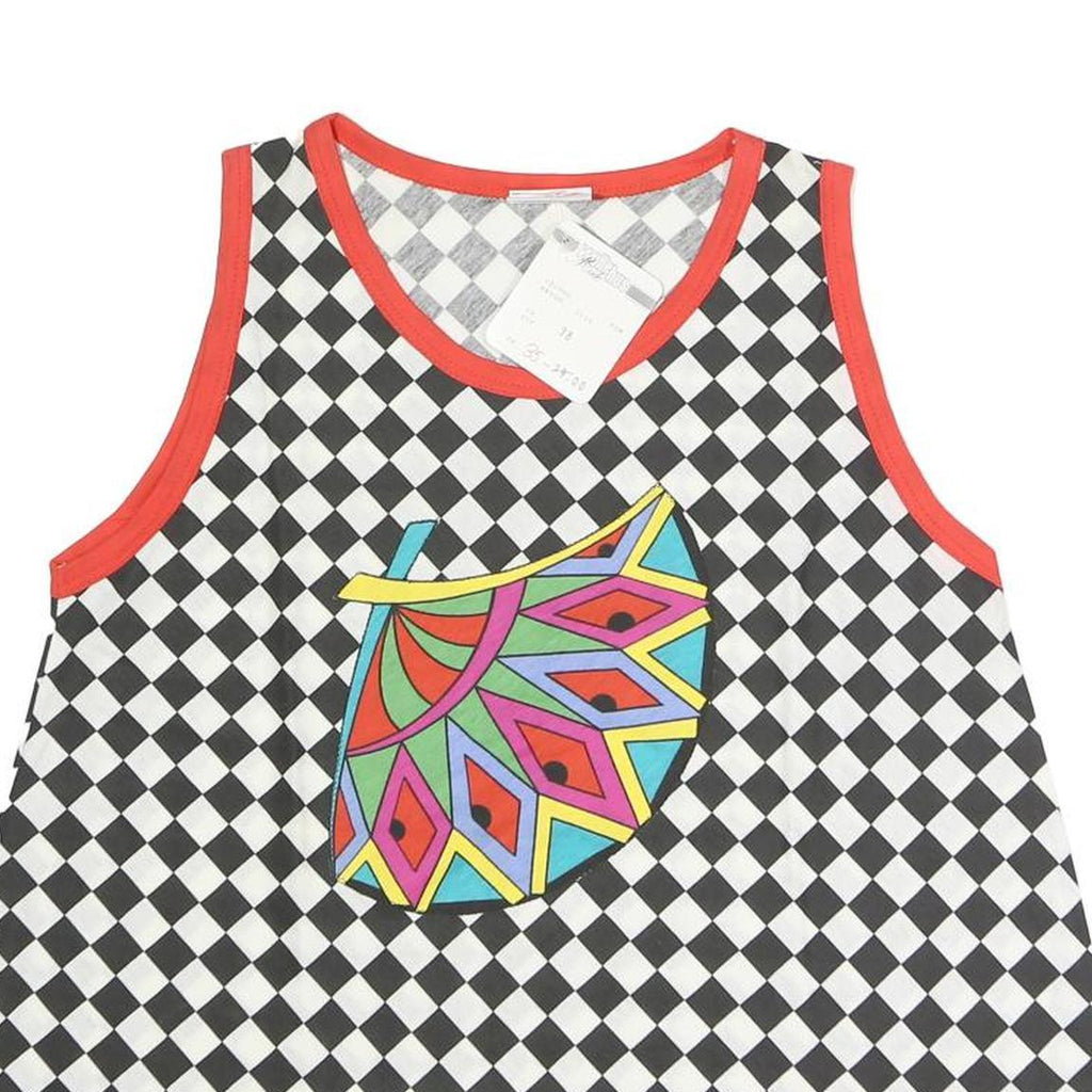 NADINE Womens Black & White Checked Printed Sleeveless Round Neck Top S