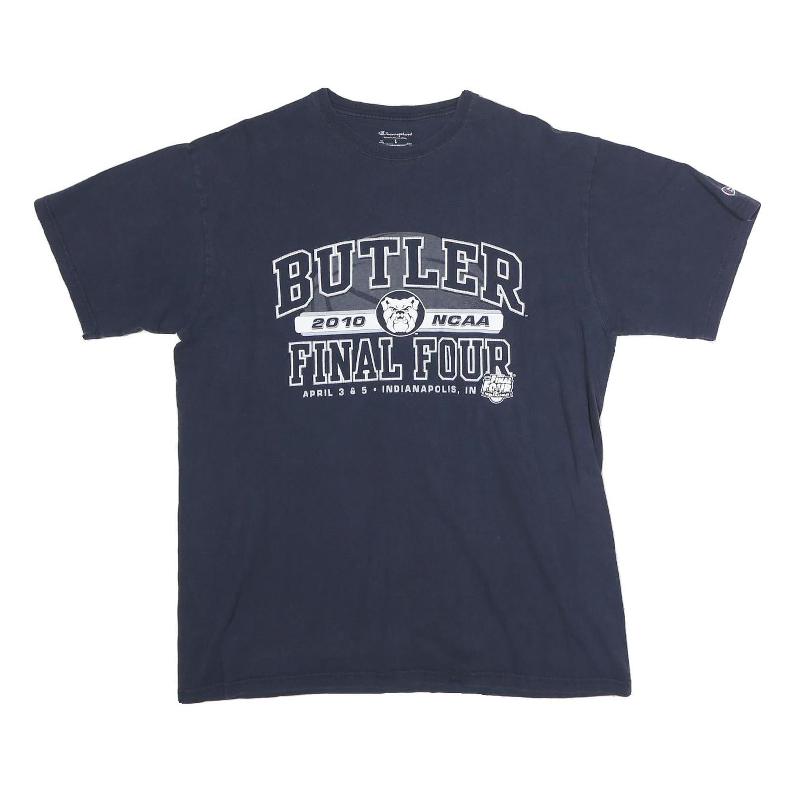 CHAMPION Mens Navy Blue Butler 2010 NCAA Final Four Graphic T-Shirt L Short