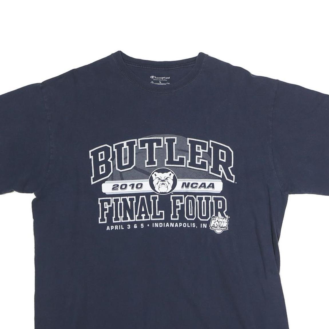 CHAMPION Mens Navy Blue Butler 2010 NCAA Final Four Graphic T-Shirt L Short
