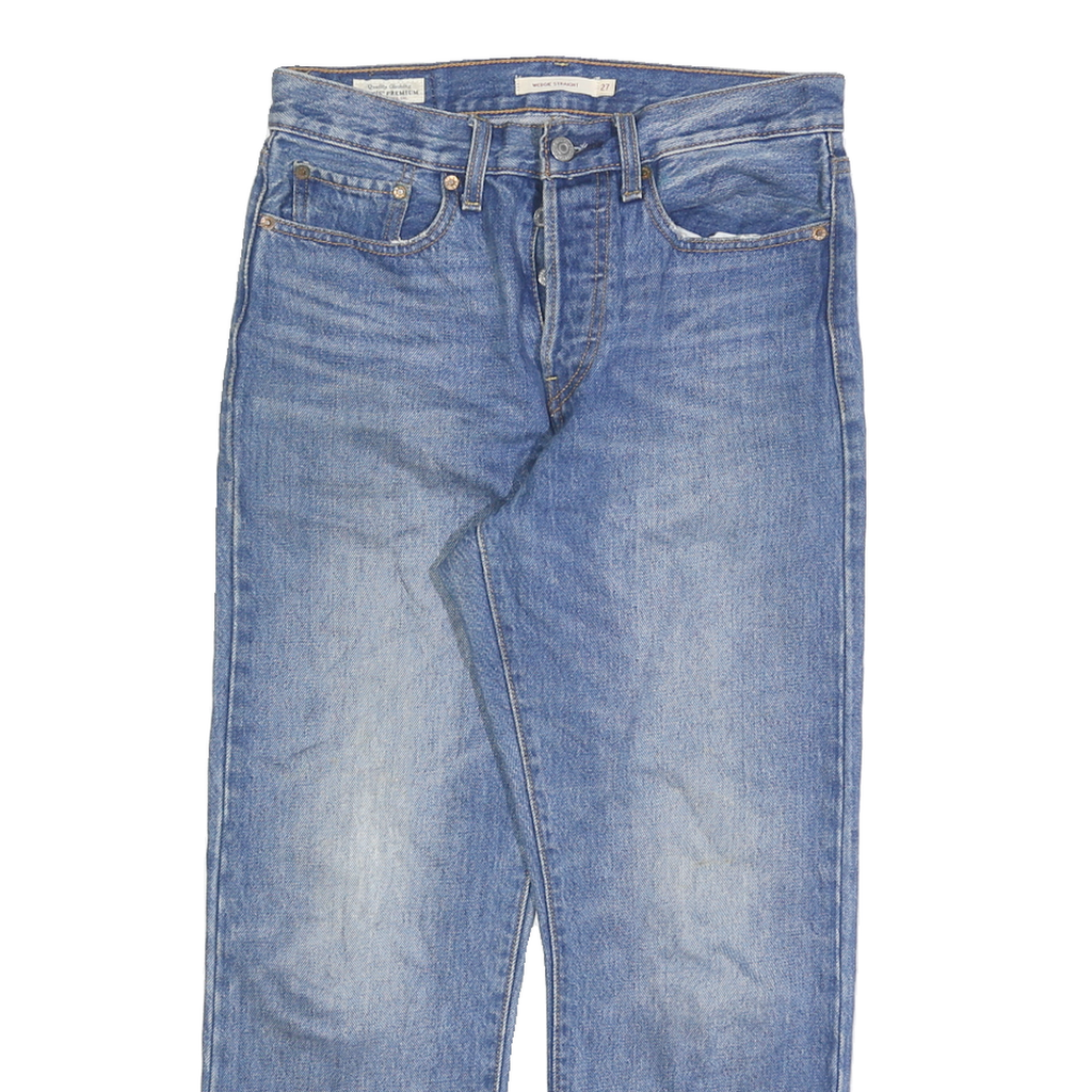 LEVI'S Womens Regular Blue Denim Straight Stone Wash W26 L27 Button Jeans