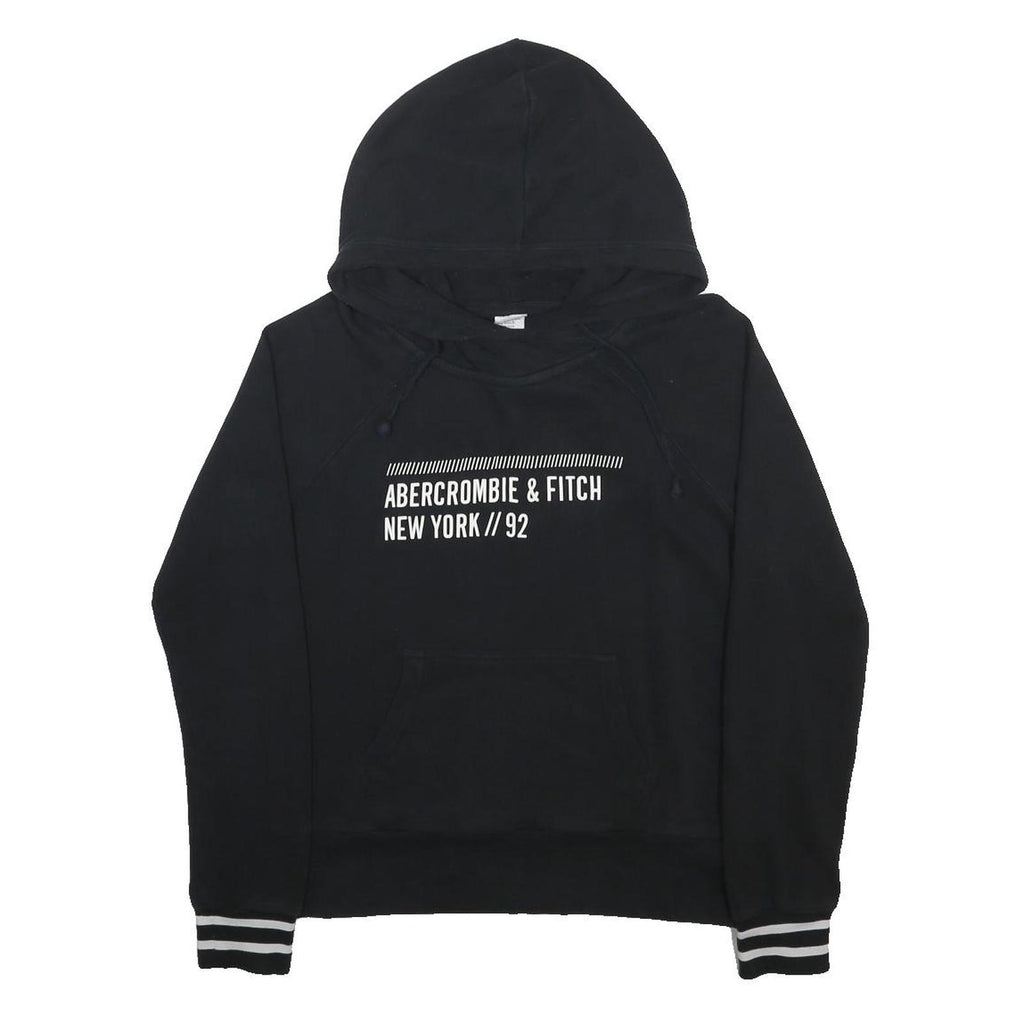 ABERCROMBIE & FITCH Womens Black Hoodie L Cotton Blend Pullover Casual