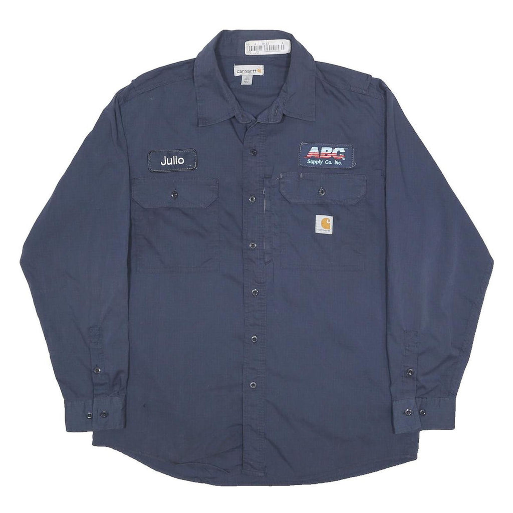 CARHARTT Mens Blue Workwear Long Sleeve Shirt L Button Collar Durable Polyester