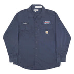 CARHARTT Mens Blue Workwear Long Sleeve Shirt L Button Collar Durable Polyester