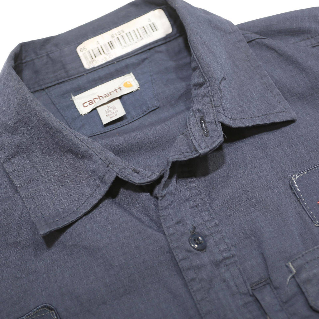 CARHARTT Mens Blue Workwear Long Sleeve Shirt L Button Collar Durable Polyester