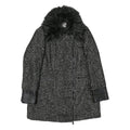 FIORELLI RUBINO Womens Black & Grey Tweed Wool Blend Jacket M Zip Faux Fur