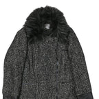 FIORELLI RUBINO Womens Black & Grey Tweed Wool Blend Jacket M Zip Faux Fur