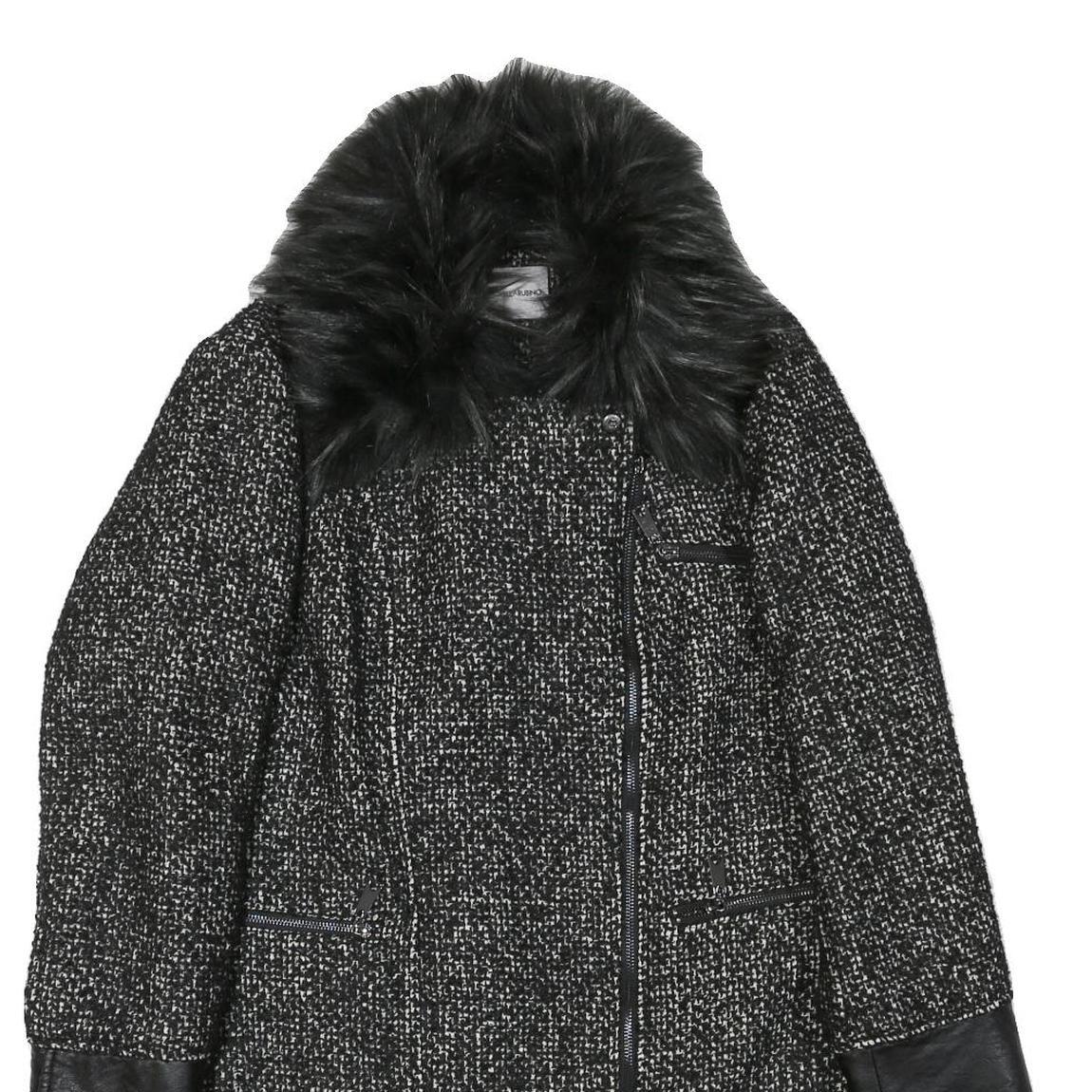 FIORELLI RUBINO Womens Black & Grey Tweed Wool Blend Jacket M Zip Faux Fur