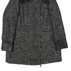 FIORELLI RUBINO Womens Black & Grey Tweed Wool Blend Jacket M Zip Faux Fur
