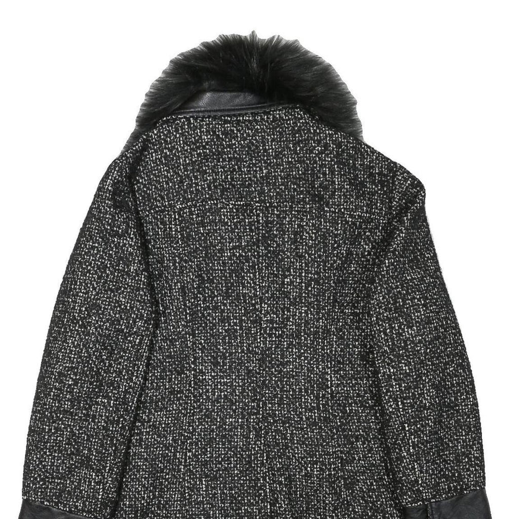 FIORELLI RUBINO Womens Black & Grey Tweed Wool Blend Jacket M Zip Faux Fur