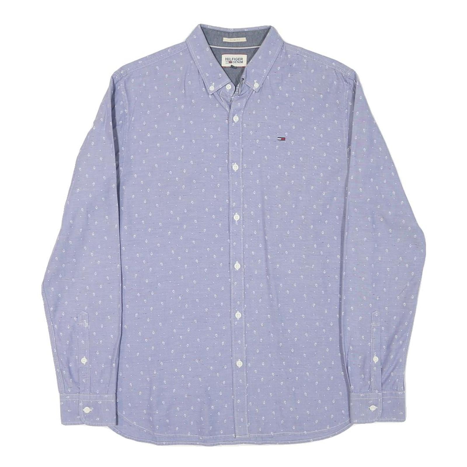 TOMMY HILFIGER Mens Blue Shirt M Button-Down Cotton Blend Casual Smart Semi