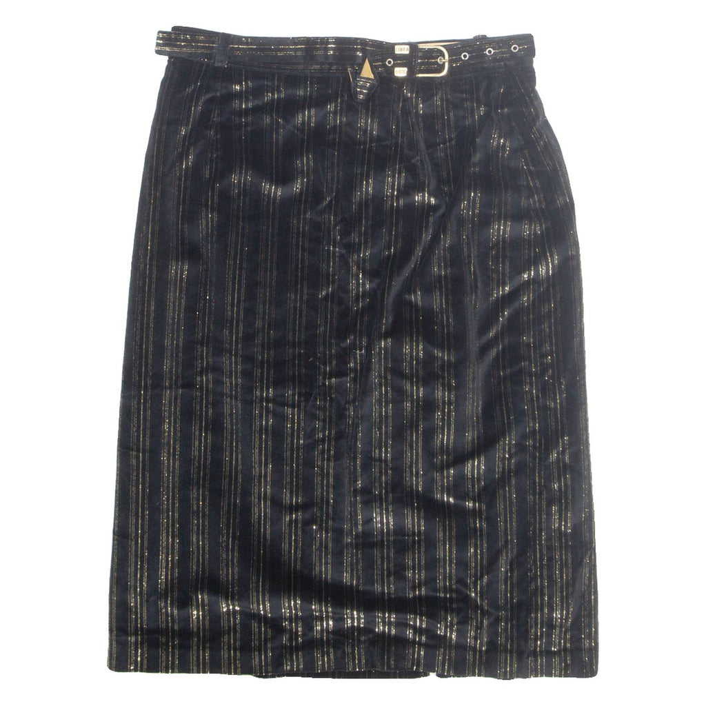 Belted Womens Straight Skirt Black Midi Striped M