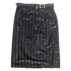 Belted Womens Straight Skirt Black Midi Striped M