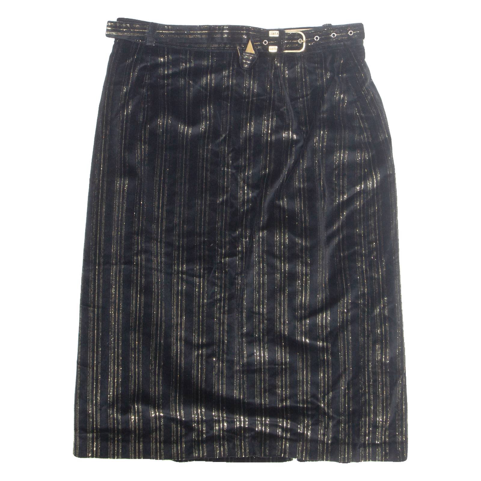 Belted Womens Straight Skirt Black Midi Striped M