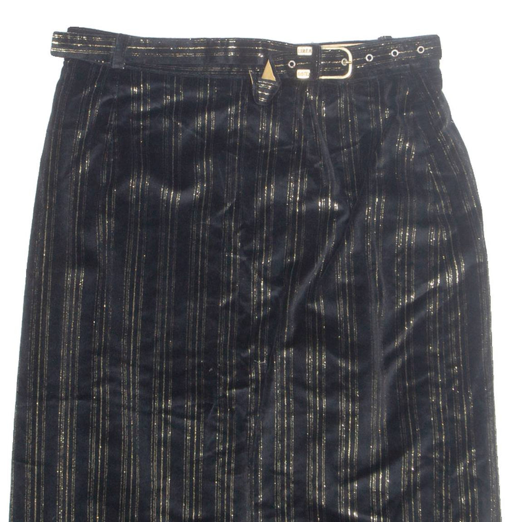 Belted Womens Straight Skirt Black Midi Striped M