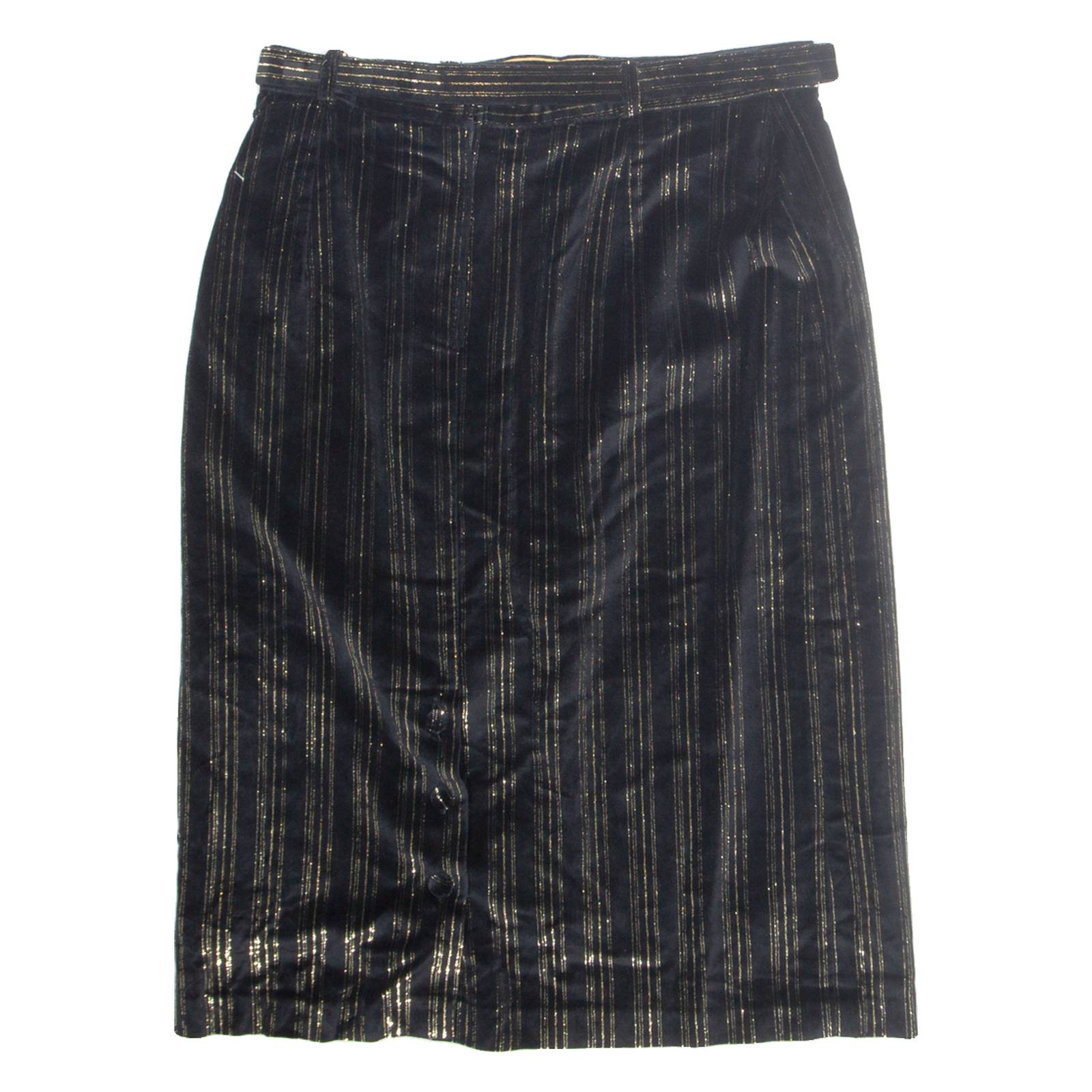 Belted Womens Straight Skirt Black Midi Striped M