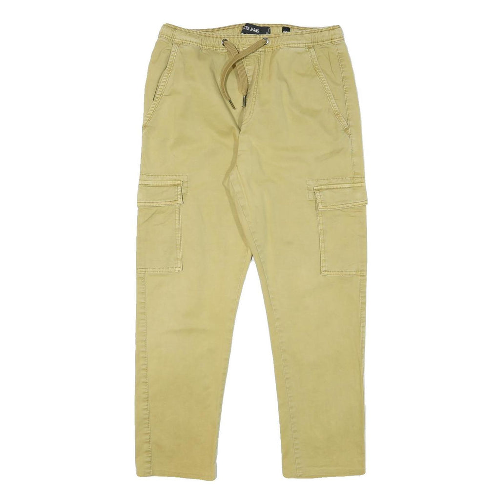 INDICODE JEANS Mens Slim Beige Cargo Trousers W28 L26 Drawstring Cotton Blend