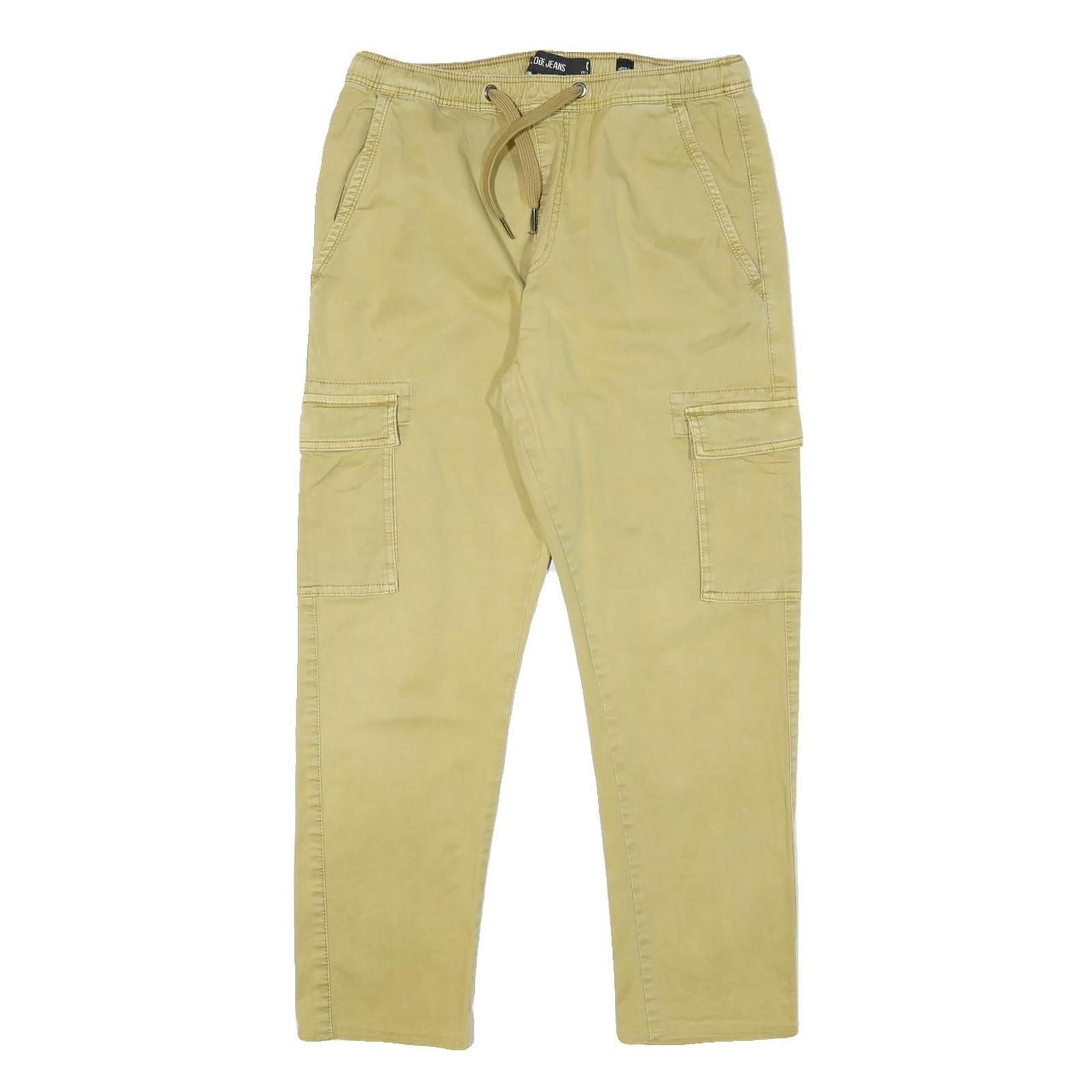 INDICODE JEANS Mens Slim Beige Cargo Trousers W28 L26 Drawstring Cotton Blend