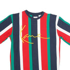 KARL KANI Mens Red & Green Striped Graphic T-Shirt S Short Sleeve Crew Neck