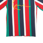 KARL KANI Mens Red & Green Striped Graphic T-Shirt S Short Sleeve Crew Neck