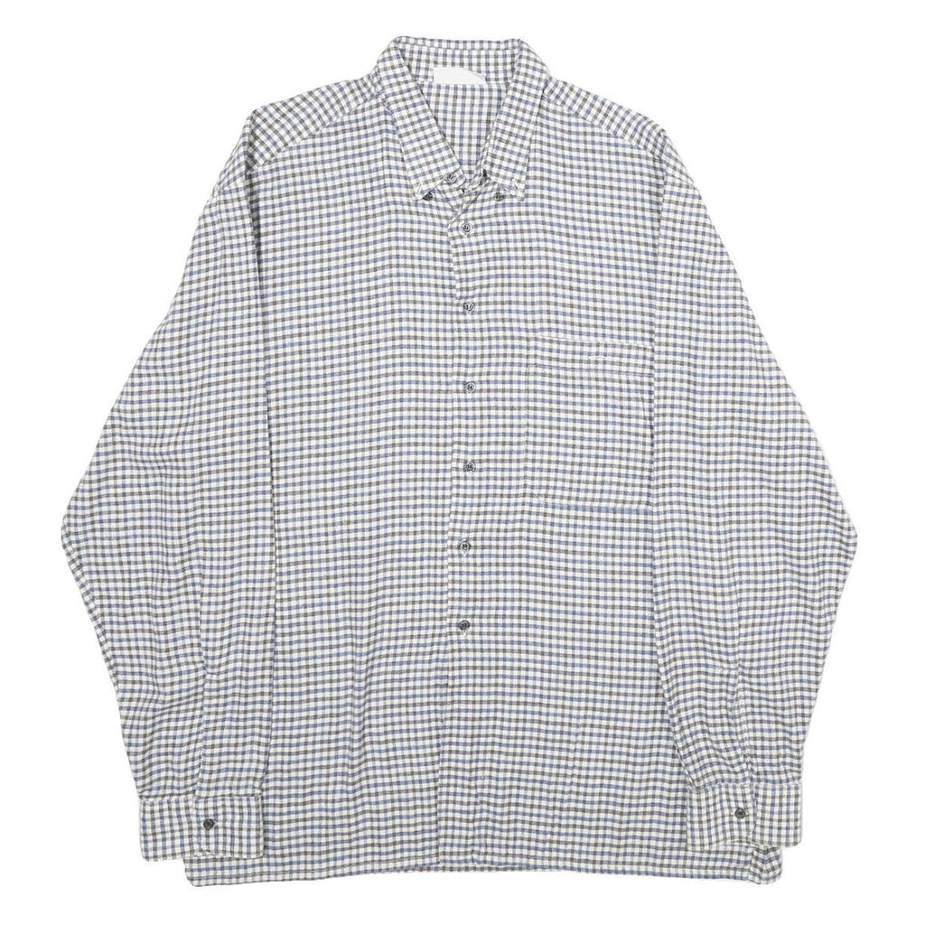 ESCO Mens Blue & White Check Shirt L Cotton Long Sleeve Button Closure