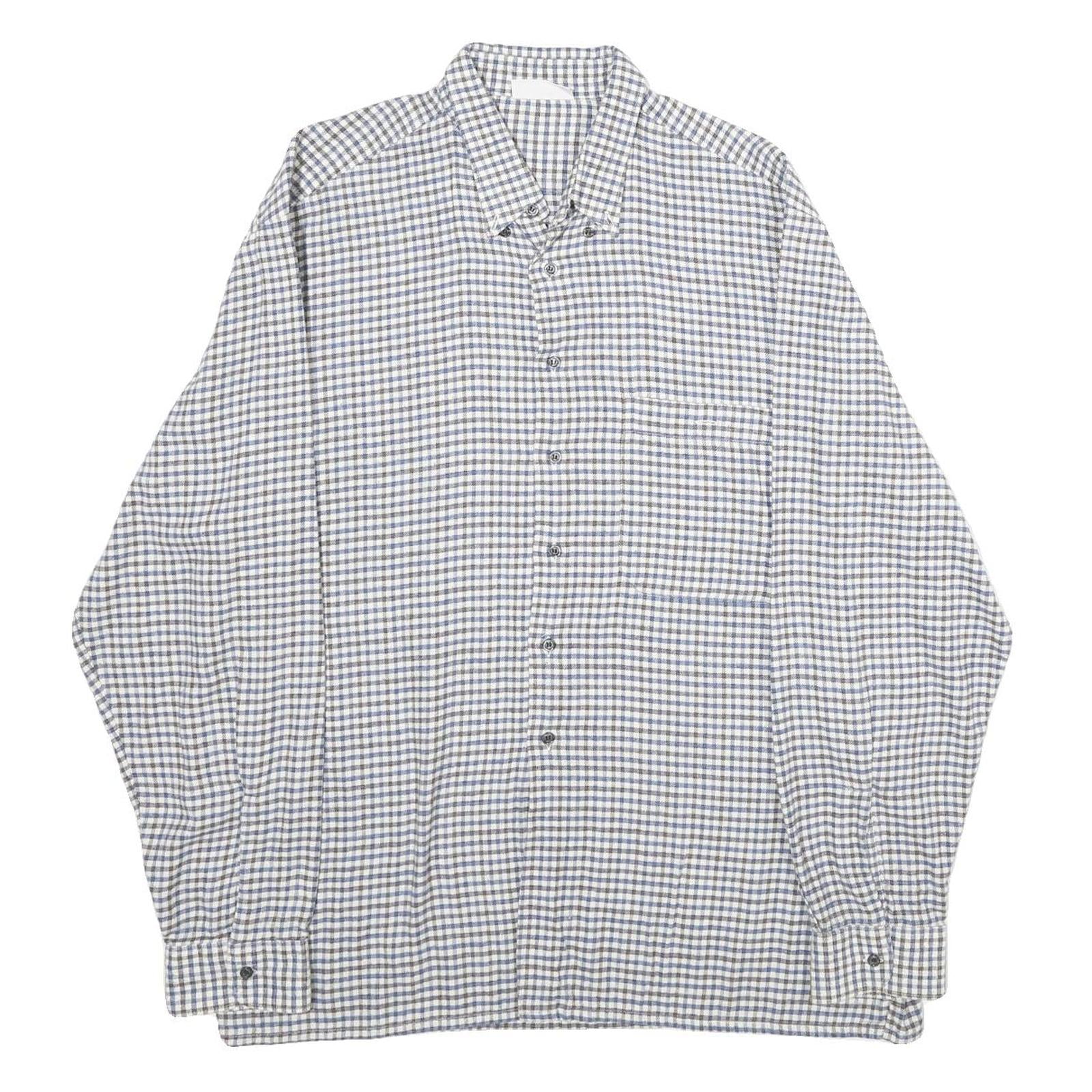 ESCO Mens Blue & White Check Shirt L Cotton Long Sleeve Button Closure