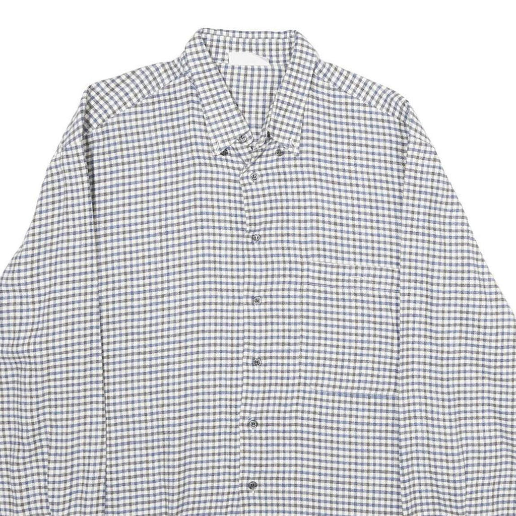 ESCO Mens Blue & White Check Shirt L Cotton Long Sleeve Button Closure